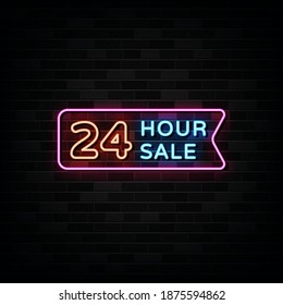 24 Hour Sale Neon Signs Vector. Design Template Neon Style svg