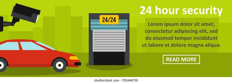 24 hour security banner horizontal concept. Flat illustration of 24 hour security banner horizontal vector concept for web