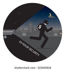 24 Hour Security Robbery Man on CCTV, vector illustation