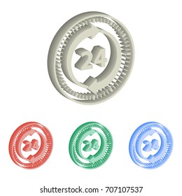 24 hour service - 3d isometric vector icons. Illustrations isolated for graphic and web design.