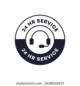 24 Hour Service Customer Support Badge with Headset Icon in Circular Design Vector Illustration
