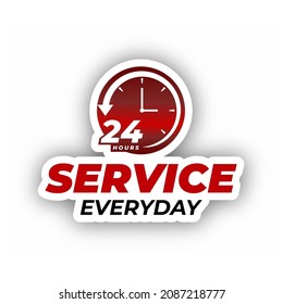 24 hour service everyday vector design with clock symbol and writing