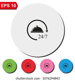 24 hour service hotel flat round colorful vector icon.
