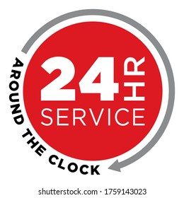 24 Hour Service Icon | Around the Clock Support Symbol | Logo for All-Day Service Response | Maintenance and Repair Emblem, Vector Business Graphics