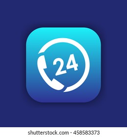 24 hour service icon, button, phone, call us, support, vector illustration
