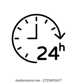 Icono de servicio las 24 horas con símbolos de reloj que representan la Asistencia durante todo el día, la disponibilidad sin escalas, el Servicio al cliente y el concepto de operación comercial