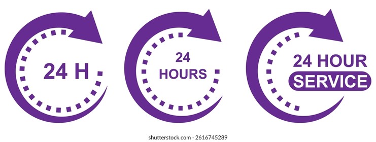 24 hour service icon. 24 hours icon. 24 hours order execution or delivery service icon. 24 hours icon flat style on a white background.