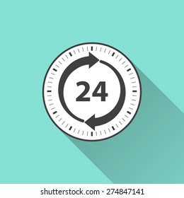 24 hour service icon on a green background. Vector illustration, flat design.