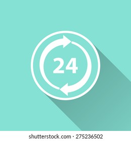 24 hour service icon on a green background. Vector illustration, flat design.