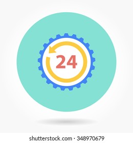 24 hour service  icon  on green background. Flat vector illustration.