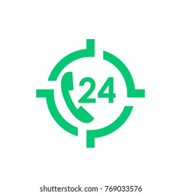 24 hour service icon, phone, call us anytime vector sign on white