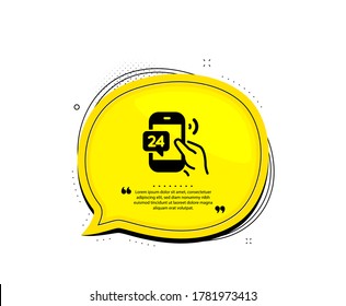 24 hour service icon. Quote speech bubble. Call support sign. Feedback chat symbol. Quotation marks. Classic 24h service icon. Vector