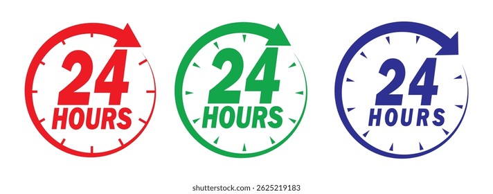 Conjunto de Vector de ícono de servicio las 24 horas.  24 horas de ejecución de la orden o el icono de servicio de entrega. Conjunto de colección de iconos de duración de servicio 24h. Asistencia 24 horas, símbolo de servicio de Asistencia. Icono de 24 horas. 