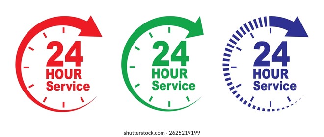 24 hour service icon vector set.  24 hours order execution or delivery service icon. Set of 24h service duration icon collection. Support 24 hours, Support service symbol. 24 hours icon. 