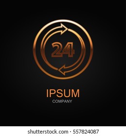 24 hour service icon. Vector Illustration. Design logo element. Isolated on black background.