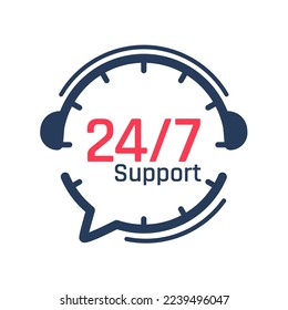 24 hour service icon.Headphone Talk Support over the phone to consult customer problems.