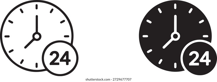 Indicadores de servicio de 24 horas aislados sobre fondo blanco, Vector, ilustración