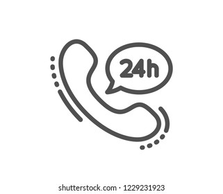 24 hour service line icon. Call support sign. Feedback chat symbol. Quality design flat app element. Editable stroke 24h service icon. Vector