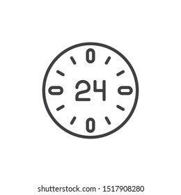 24 hour service line icon. linear style sign for mobile concept and web design. clock time 24h outline vector icon. Symbol, logo illustration. Vector graphics