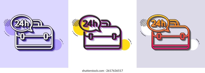 24 hour service line icon. Halftone dotted pattern. Gradient icon with grain shadow. Support help sign. Feedback symbol. Line 24h service icon. Various designs. Vector