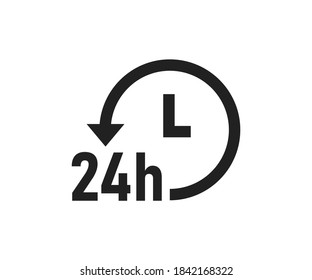 24 hour service logo. 24h delivery icon. Always open symbol. Support online in vector flat style.