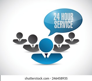 24 hour service people sign illustration design over a white background