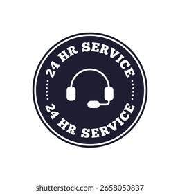 24 Hour Service Vector Badge with Headset Icon in Round Emblem Layout