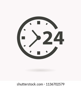 24 hour service vector icon. Black illustration isolated on white. Simple pictogram for graphic and web design.