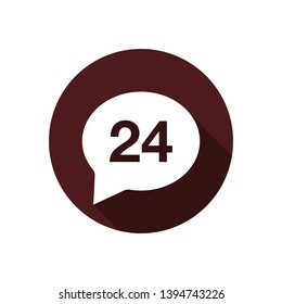 24 hour service vector icon. Chatting bubble. Message support symbol. Feedback chat symbol. Quality flat web app element. Flat design.