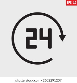 24 hour service vector icon vector illustration,  24 hours order execution symbol, 24h service duration sign. 24 h discount offer. Offer Icon, 24hrs delivery icon. fast 24hr sign, Fast service