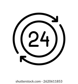 24 Hour Service Vector Icon for Fast Shopping and Customer Support. Around-the-clock concept for retail and delivery. Line Icon