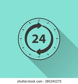 24 hour service - vector icon in black on a green background.