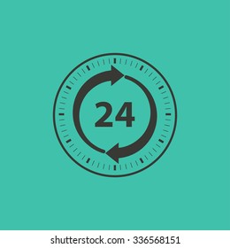 24 hour service  - vector icon in black on a green background.