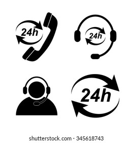 24 hour service vector icon, set