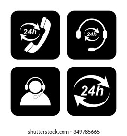 24 hour service vector icon, set