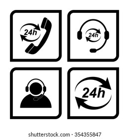 24 hour service vector icon, set