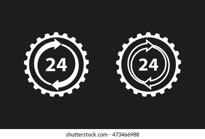 24 hour service vector icon. White illustration isolated on black background for graphic and web design.