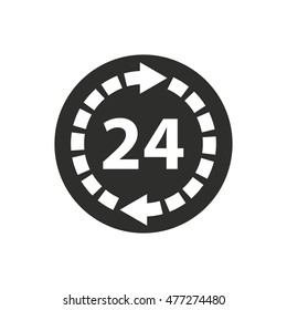 24 hour service vector icon. Black illustration isolated on white background for graphic and web design.