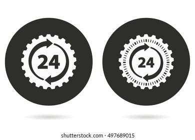 24 hour service vector icon. White illustration isolated on black background for graphic and web design.