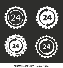 24 hour service vector icon. White illustration isolated on black background for graphic and web design.