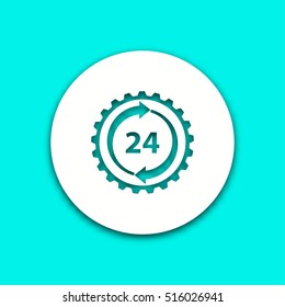 24 hour service vector icon with shadow. Illustration isolated for graphic and web design.