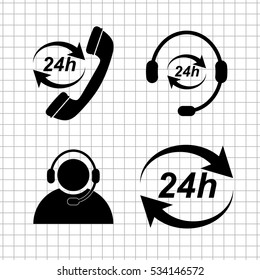 24 hour  service vector icon; set