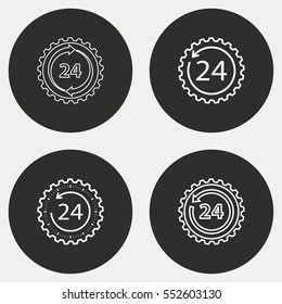 24 hour service vector icon. White illustration isolated on black background for graphic and web design.