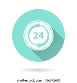 24 hour service vector icon with long shadow. Illustration isolated for graphic and web design.