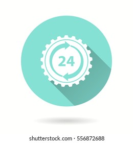 24 hour service vector icon with long shadow. Illustration isolated for graphic and web design.