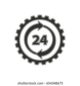 24 hour service vector icon. Black illustration isolated on white background for graphic and web design.