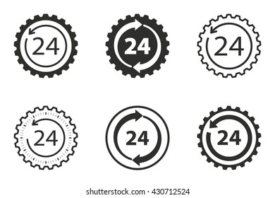 24 hour service vector icons set. Black illustration isolated on white background for graphic and web design.