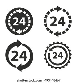 24 hour service vector icons set. Black illustration isolated on white background for graphic and web design.