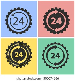24 hour service vector icons set. Illustration isolated for graphic and web design.