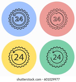 24 hour service vector icons set. Illustration isolated for graphic and web design.